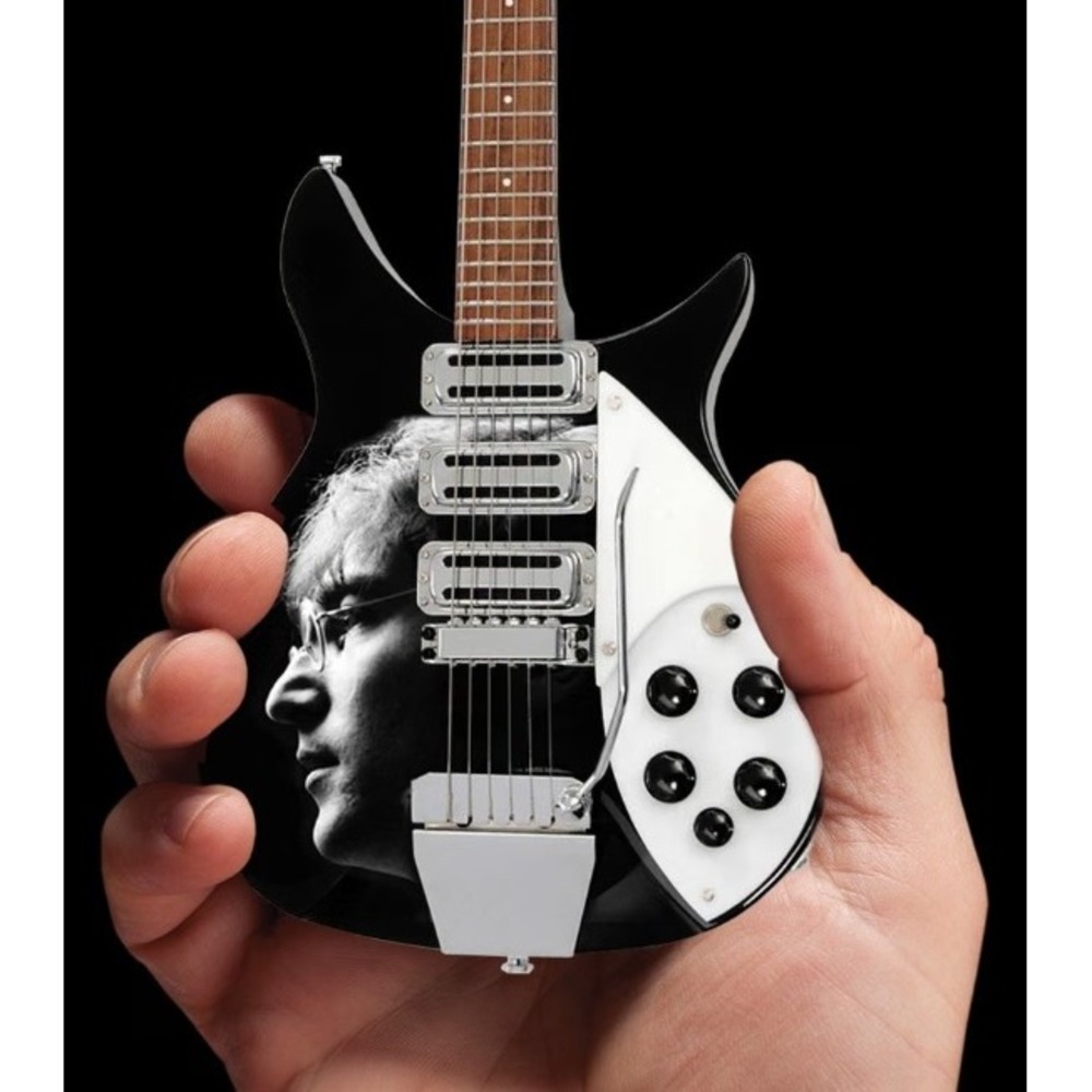 NIB- Axe Heaven Mini Guitar John Lennon Fab Four Tribute 1:4 Scale Black Replica - Picture 5 of 6